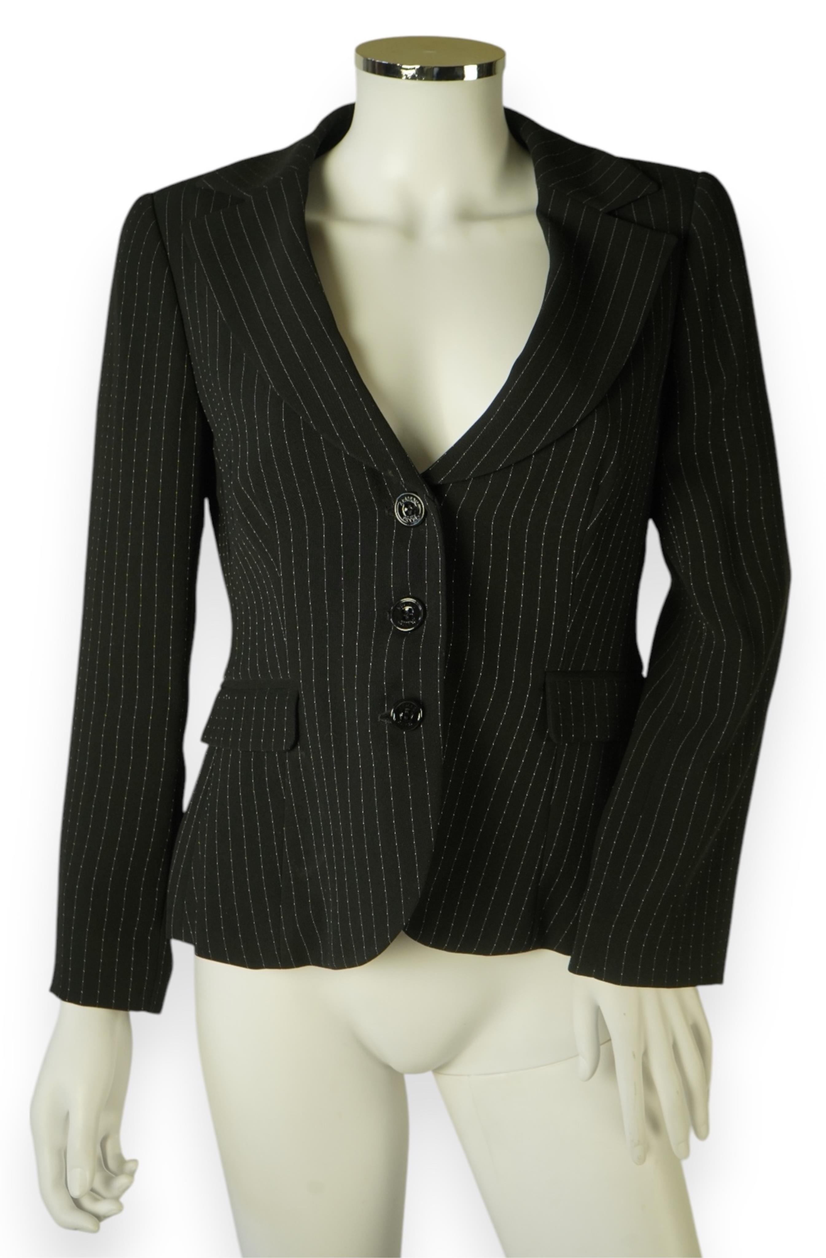 An Armani Jeans black pin stripe suit jacket Size 42